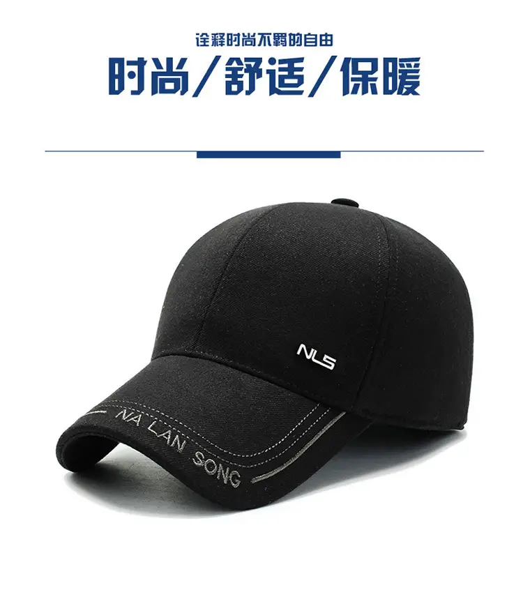 Men Woolen Duck Cap Winter Ear Protection Black — feature 1