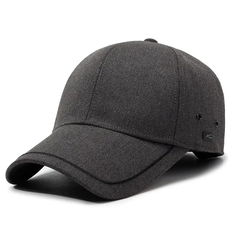 Men Black Cotton Baseball Cap Winter Warm Ear Protection - Image 8
