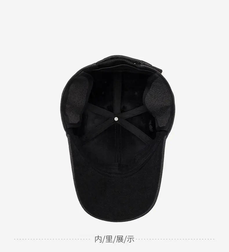 Men Black Cotton Baseball Cap Winter Warm Ear Protection — feature 13