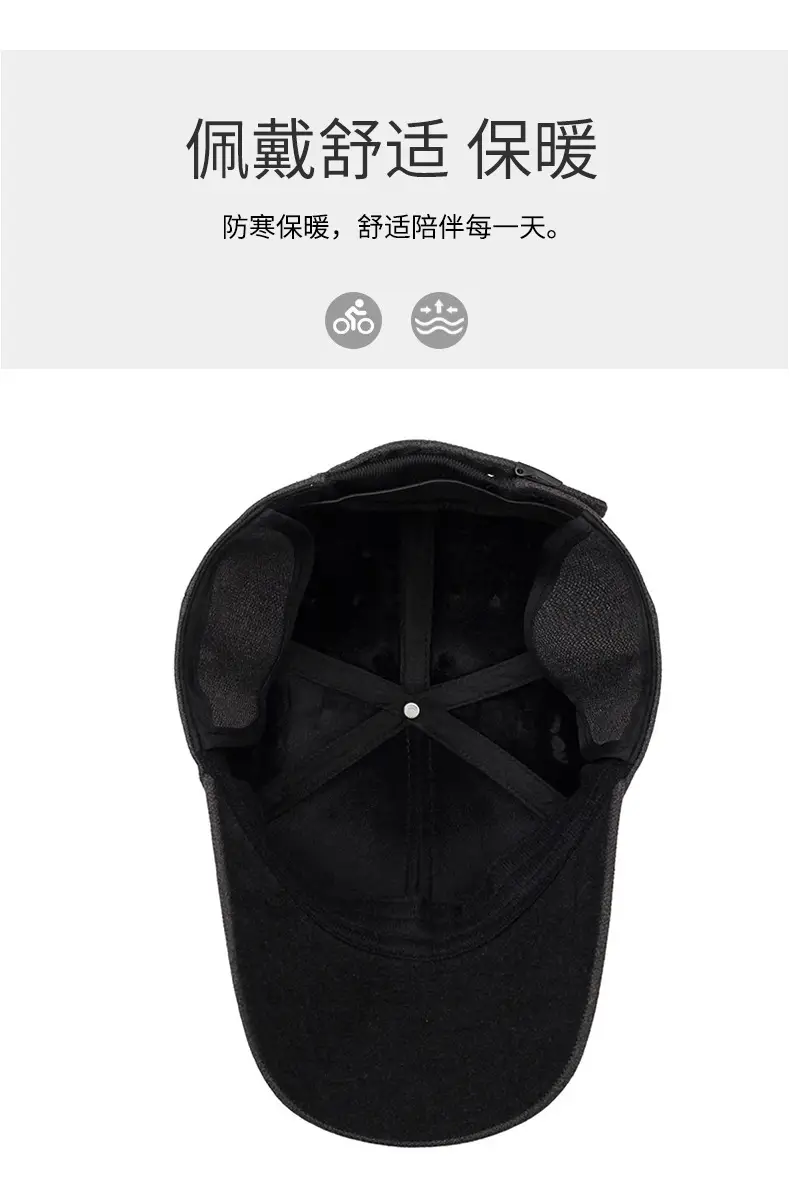 Men Black Cotton Baseball Cap Winter Warm Ear Protection — feature 5