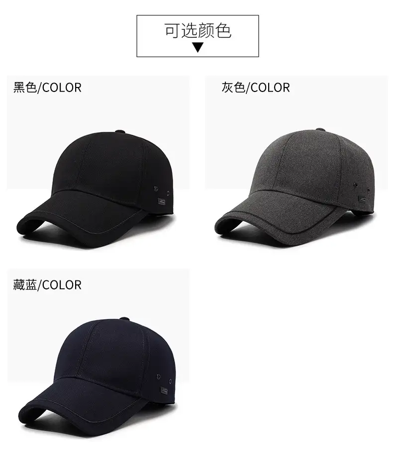 Men Black Cotton Baseball Cap Winter Warm Ear Protection — feature 7