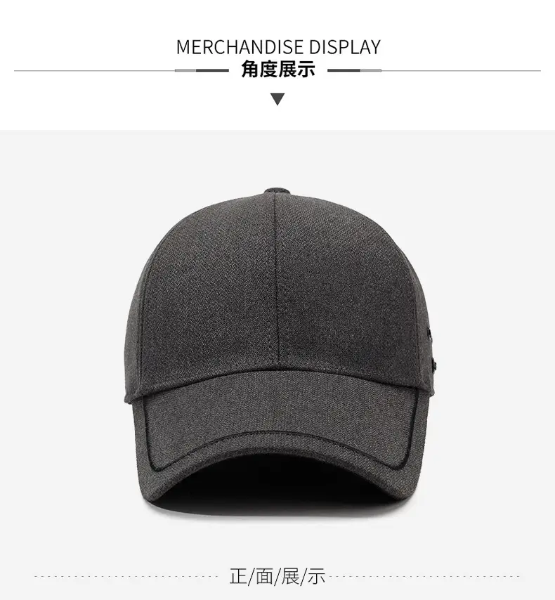 Men Black Cotton Baseball Cap Winter Warm Ear Protection — feature 8