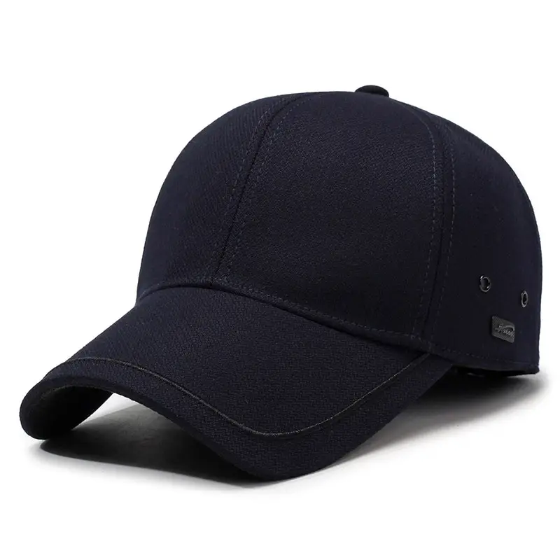Men Black Cotton Baseball Cap Winter Warm Ear Protection - Image 3