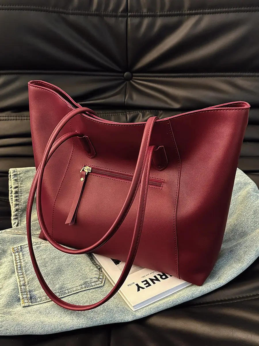 Women Large Capacity Tote Bag Beige Shoulder Crossbody Handbag - Image 9
