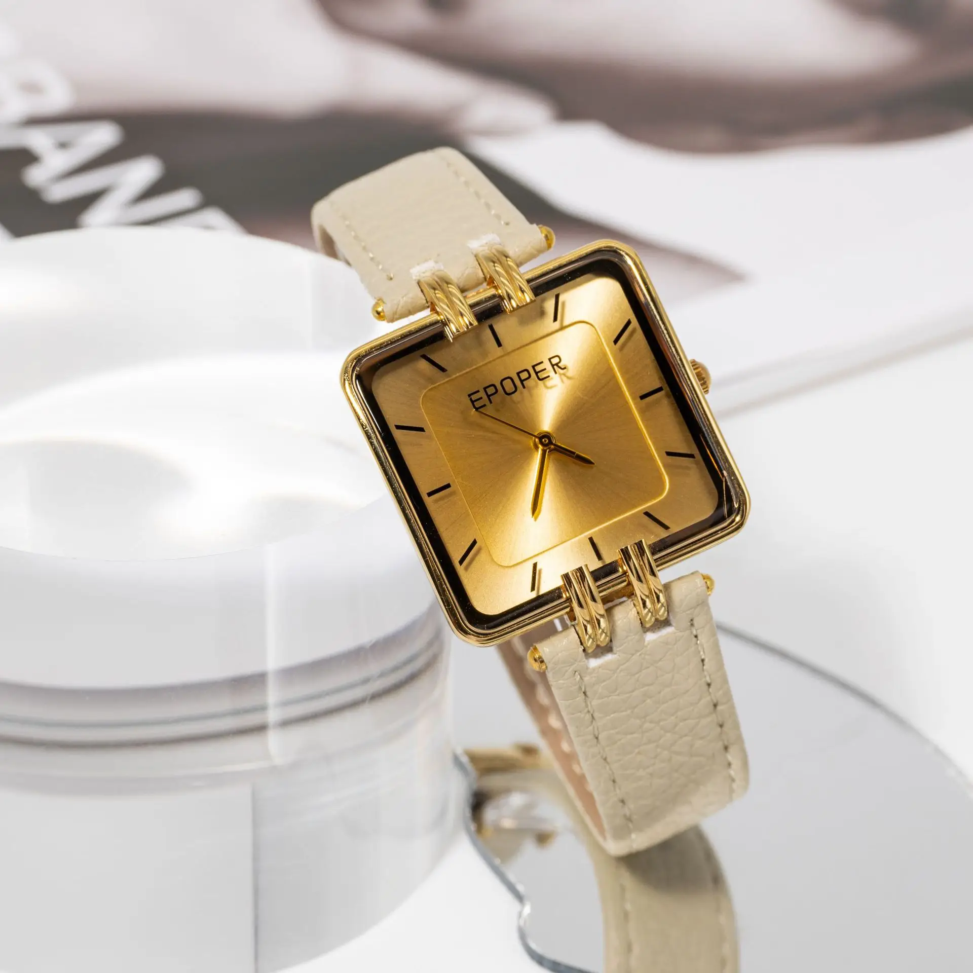 Elegant Black Square Watch for Women Waterproof Quartz