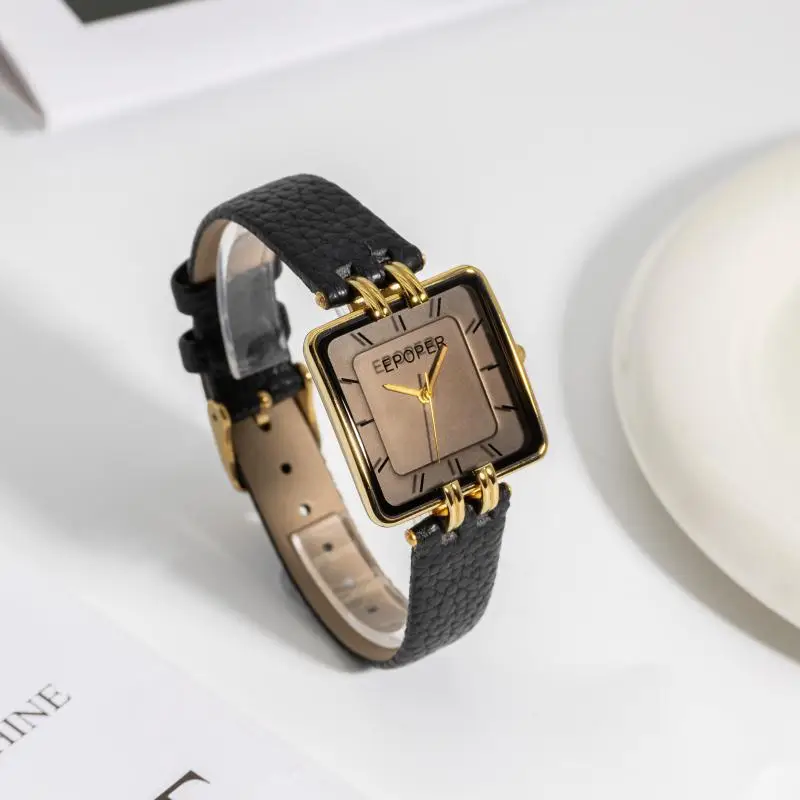 Elegant Black Square Watch for Women Waterproof Quartz