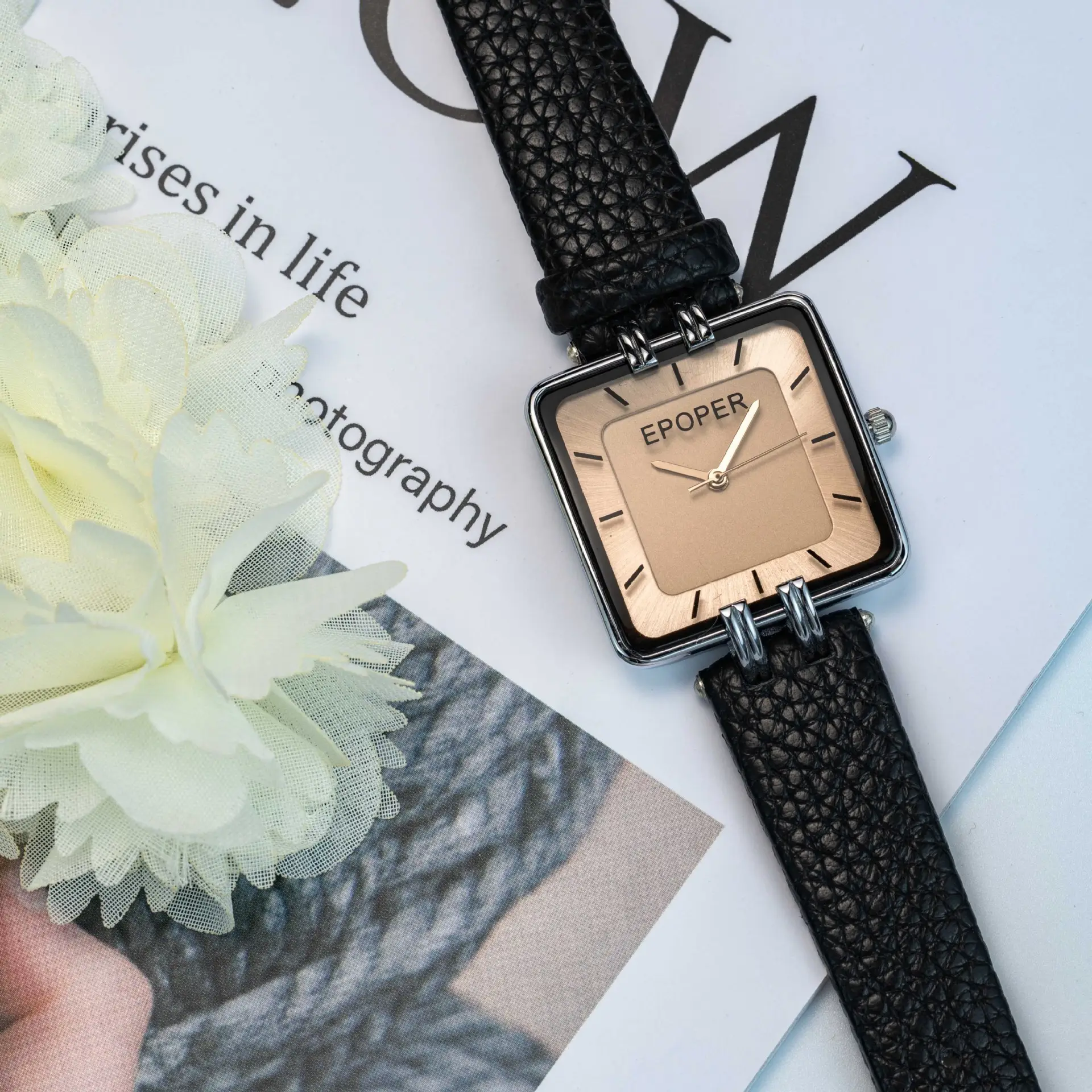 Elegant Black Square Watch for Women Waterproof Quartz