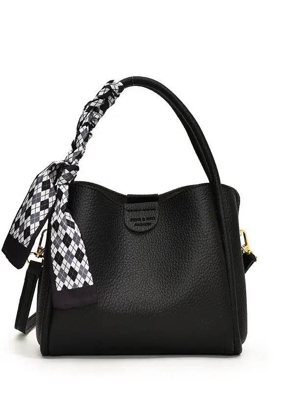 Brown Lychee Textured Shoulder Bag with Tassel - Image 10