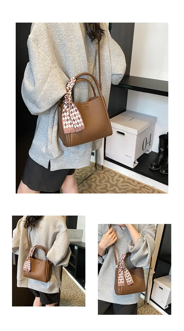 Brown Lychee Textured Shoulder Bag with Tassel — feature 14