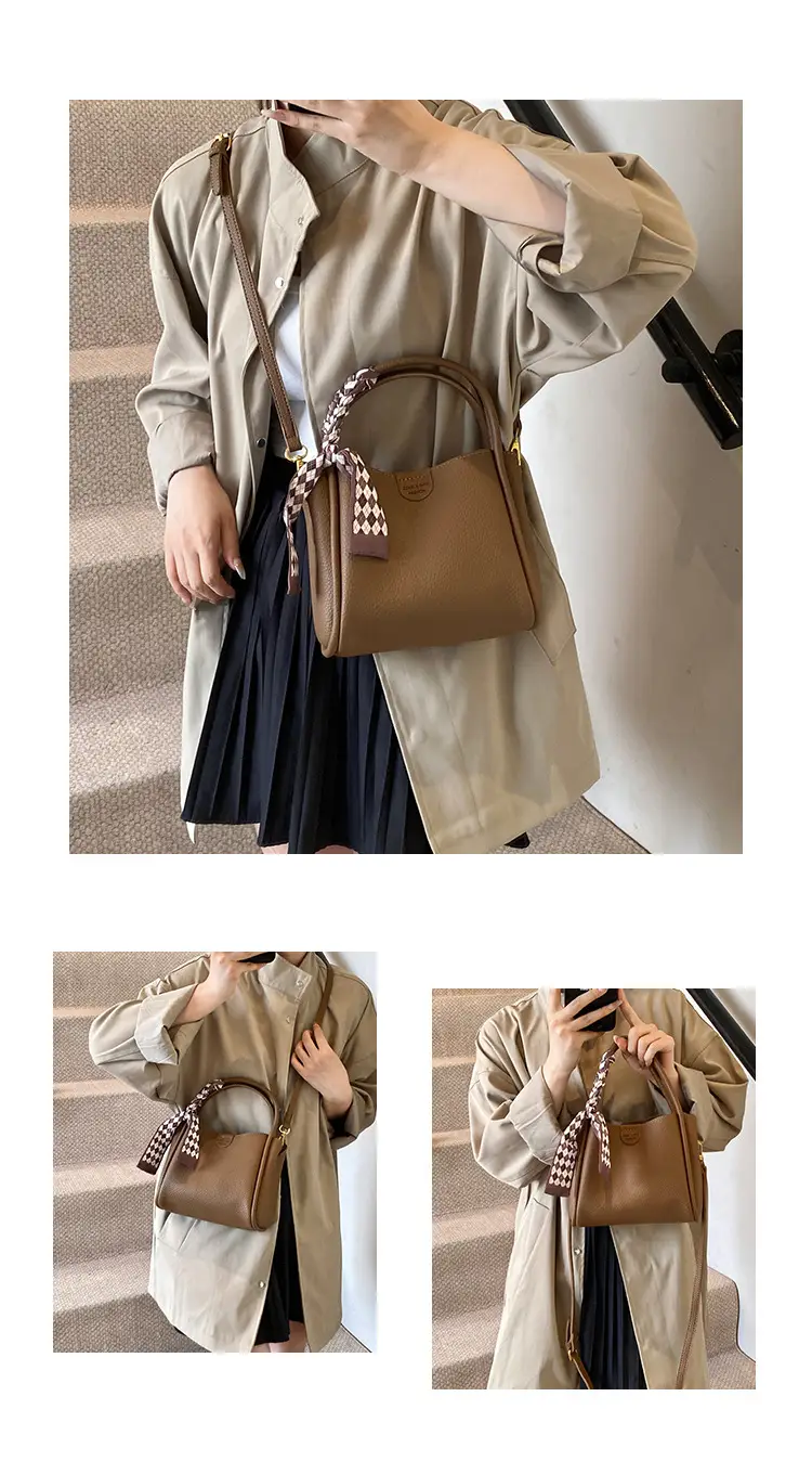 Brown Lychee Textured Shoulder Bag with Tassel — feature 15
