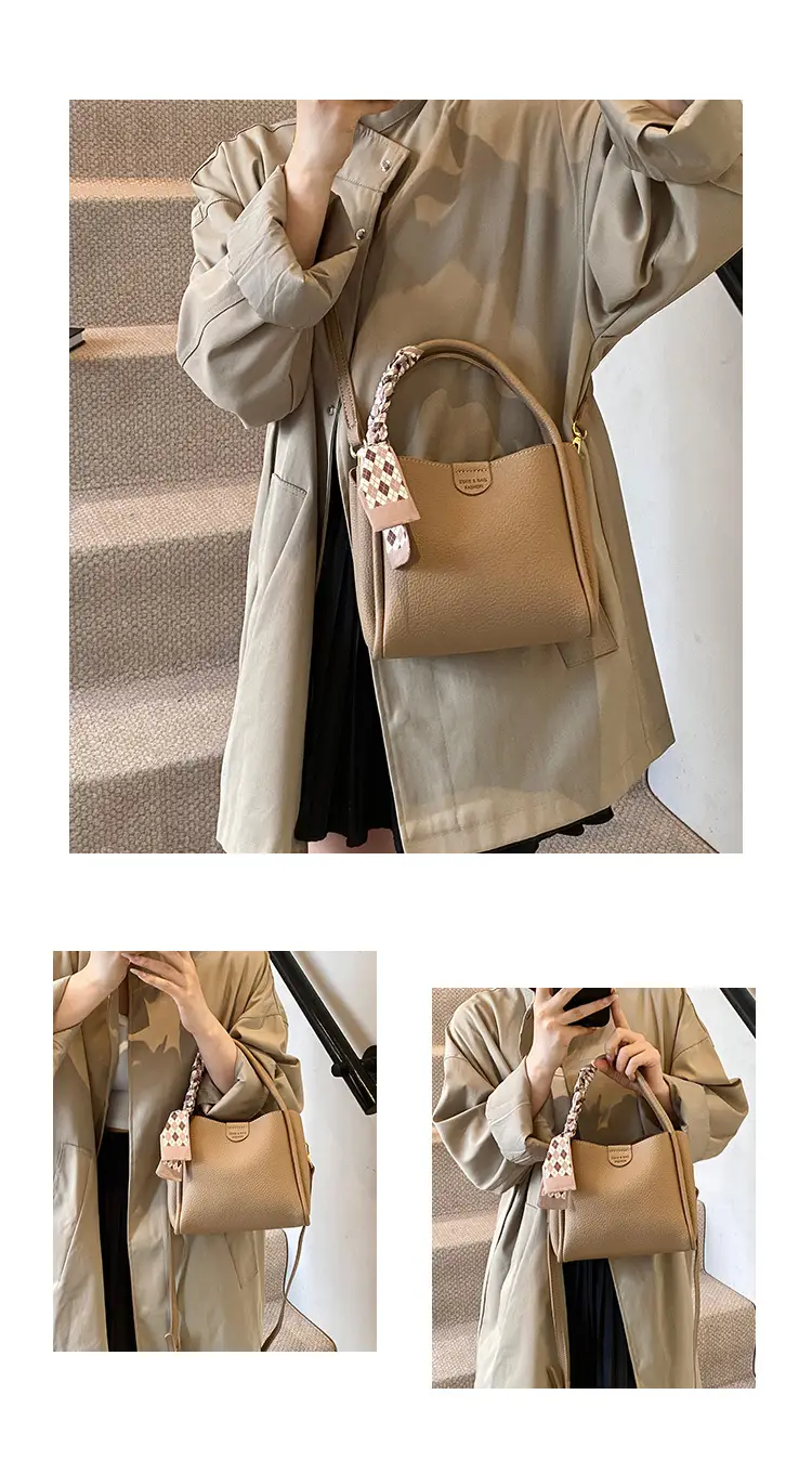 Brown Lychee Textured Shoulder Bag with Tassel — feature 16