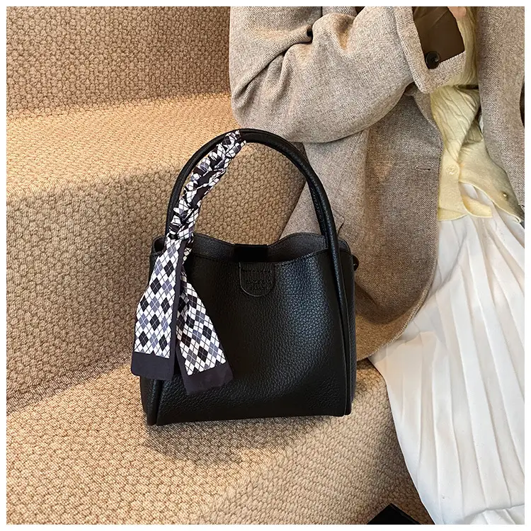 Brown Lychee Textured Shoulder Bag with Tassel — feature 17
