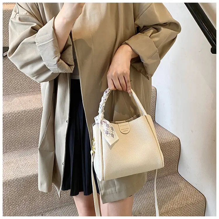 Brown Lychee Textured Shoulder Bag with Tassel — feature 21
