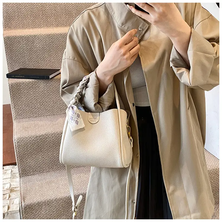 Brown Lychee Textured Shoulder Bag with Tassel — feature 23