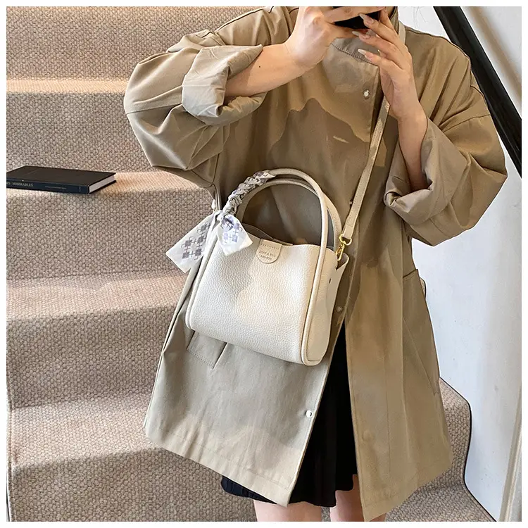 Brown Lychee Textured Shoulder Bag with Tassel — feature 24