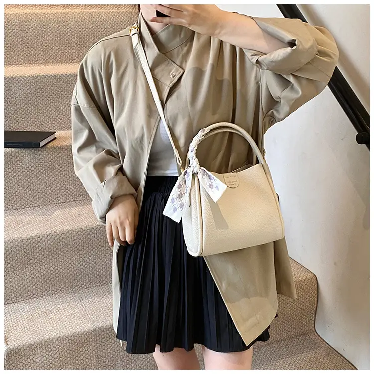 Brown Lychee Textured Shoulder Bag with Tassel — feature 25