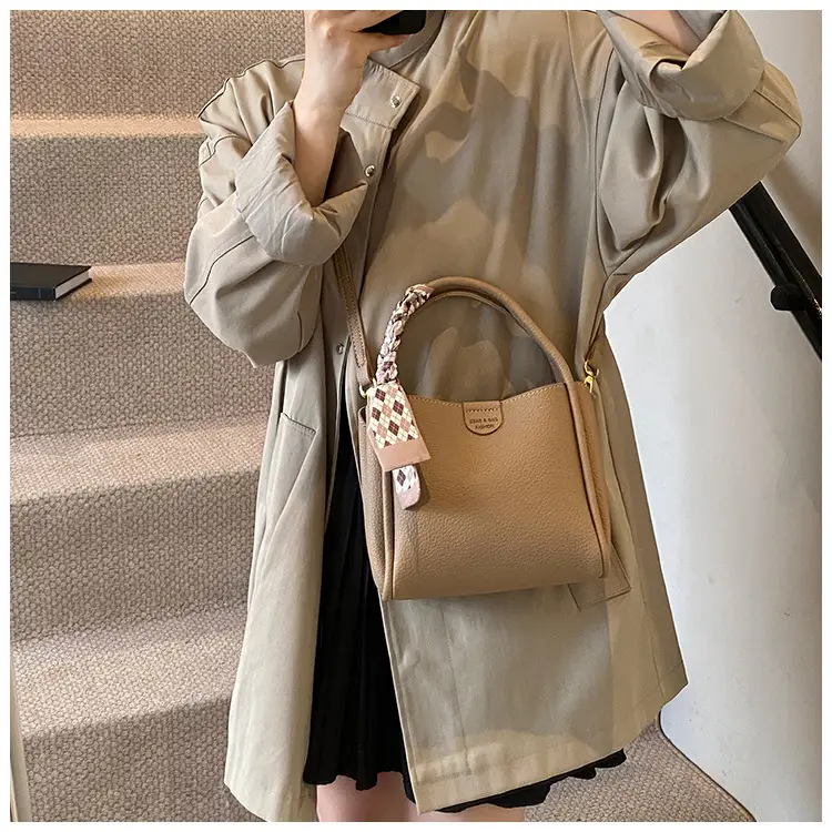 Brown Lychee Textured Shoulder Bag with Tassel — feature 26