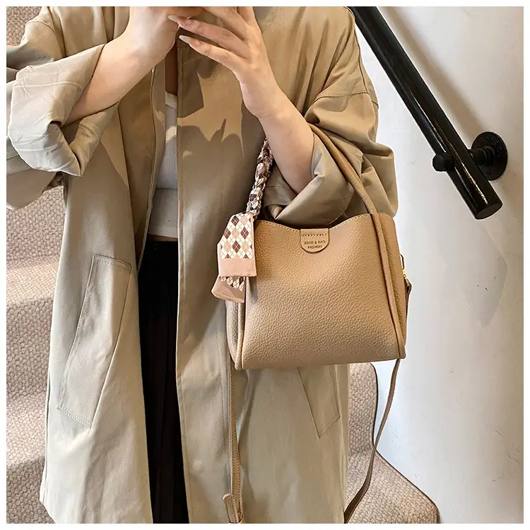 Brown Lychee Textured Shoulder Bag with Tassel — feature 27