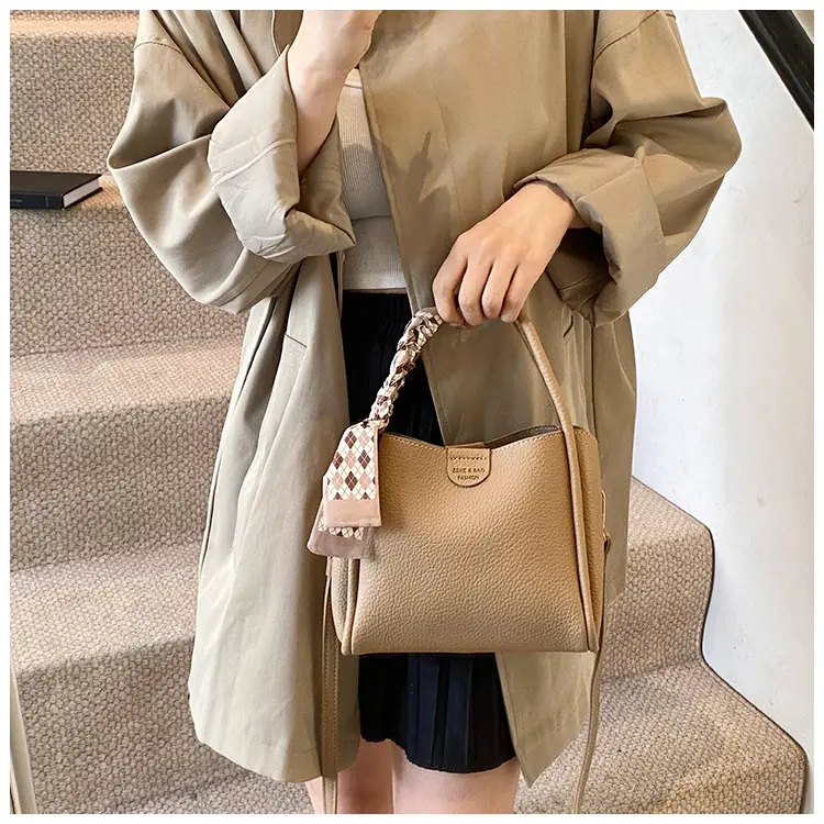 Brown Lychee Textured Shoulder Bag with Tassel — feature 28