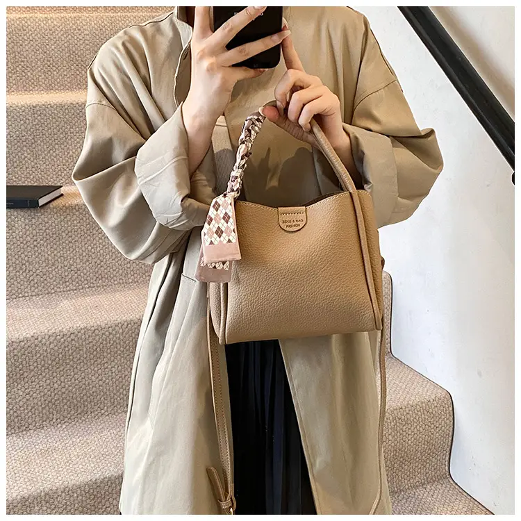 Brown Lychee Textured Shoulder Bag with Tassel — feature 29