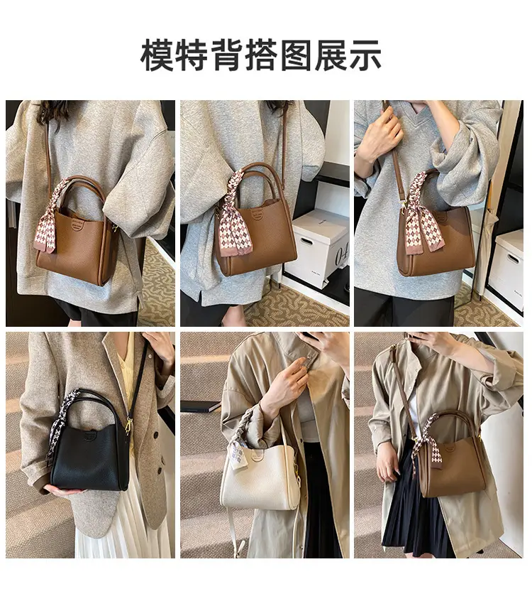 Brown Lychee Textured Shoulder Bag with Tassel — feature 3