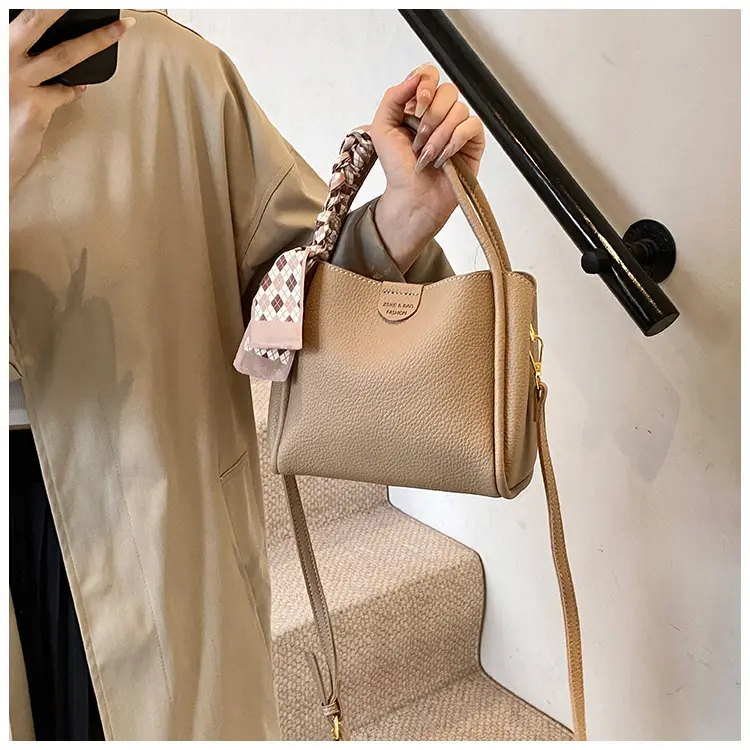 Brown Lychee Textured Shoulder Bag with Tassel — feature 30