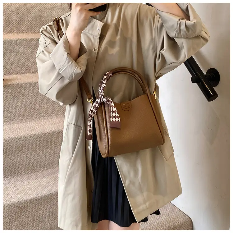 Brown Lychee Textured Shoulder Bag with Tassel — feature 31