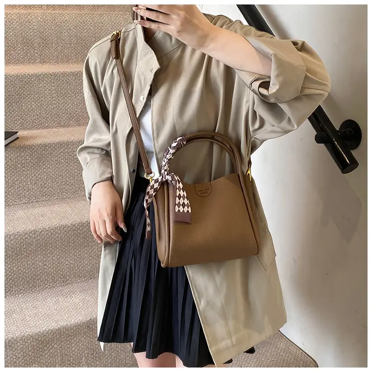 Brown Lychee Textured Shoulder Bag with Tassel — feature 33