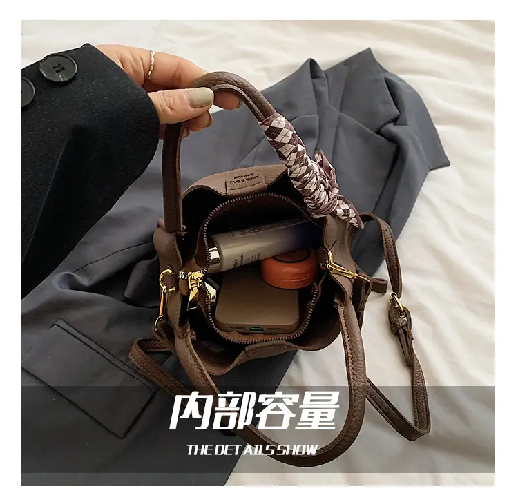 Brown Lychee Textured Shoulder Bag with Tassel — feature 4