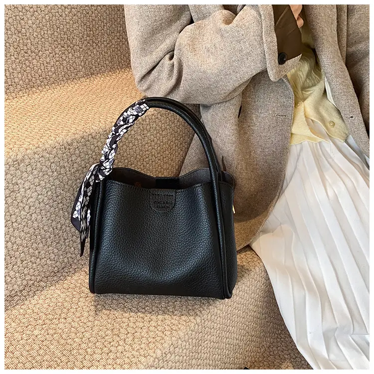 Brown Lychee Textured Shoulder Bag with Tassel — feature 44
