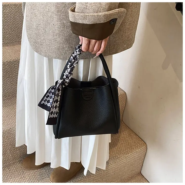 Brown Lychee Textured Shoulder Bag with Tassel — feature 45