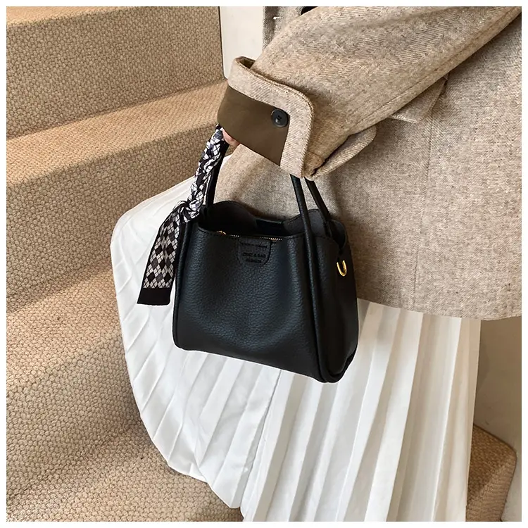 Brown Lychee Textured Shoulder Bag with Tassel — feature 46
