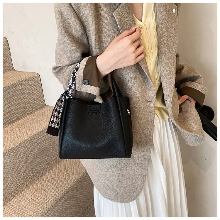 Brown Lychee Textured Shoulder Bag with Tassel — feature 47
