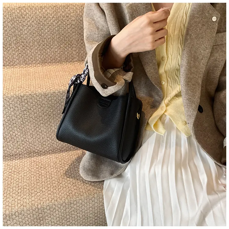 Brown Lychee Textured Shoulder Bag with Tassel — feature 48