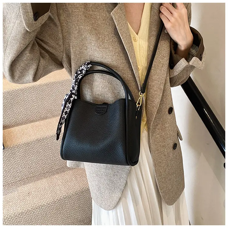 Brown Lychee Textured Shoulder Bag with Tassel — feature 50