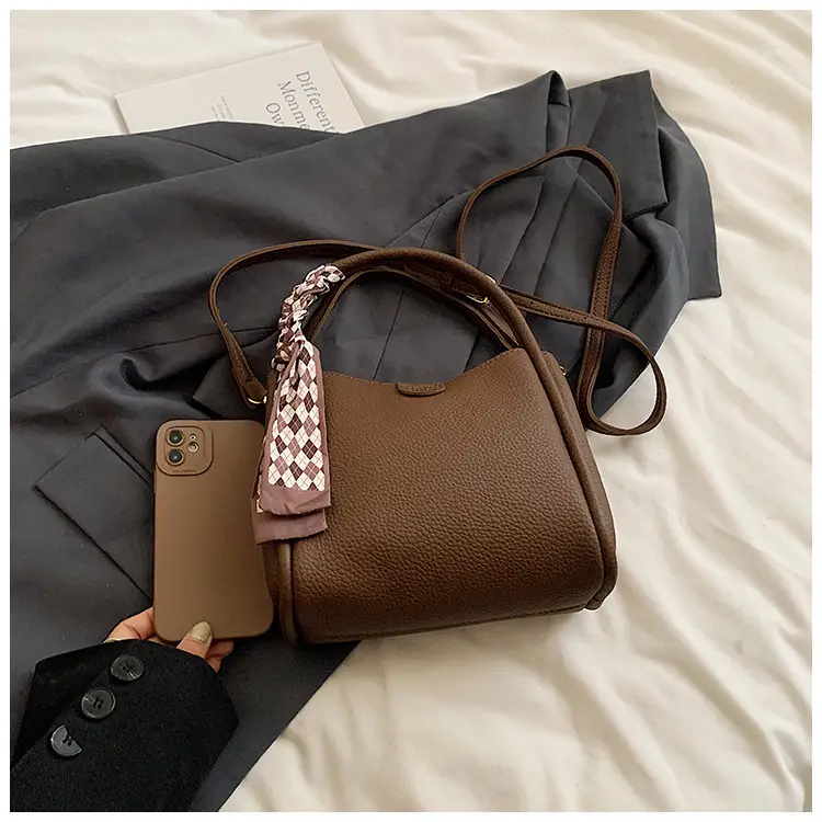 Brown Lychee Textured Shoulder Bag with Tassel — feature 6