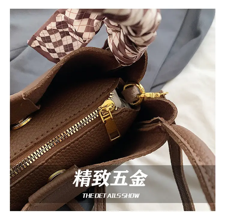 Brown Lychee Textured Shoulder Bag with Tassel — feature 7