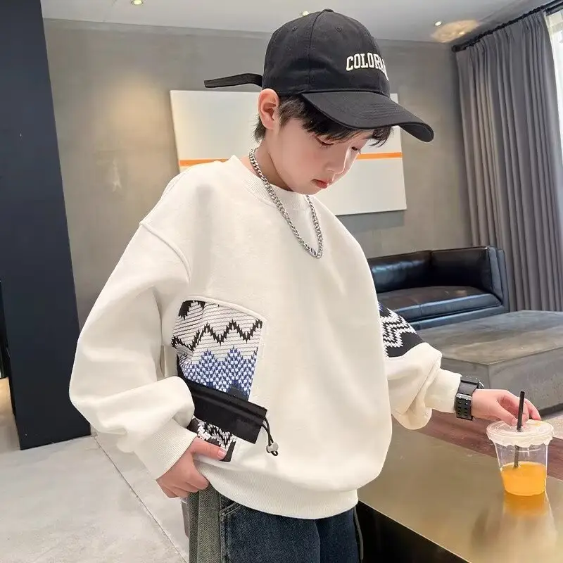 Autumn Boys Sweatshirt Black White Pattern 2025 - Image 5