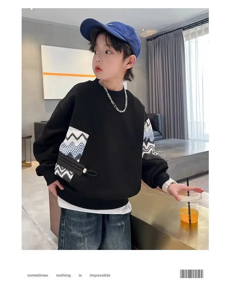 Autumn Boys Sweatshirt Black White Pattern 2025 — feature 8