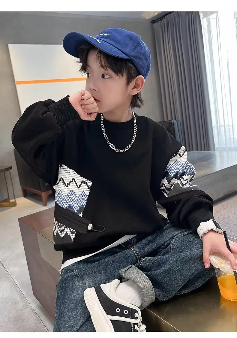 Autumn Boys Sweatshirt Black White Pattern 2025 — feature 9