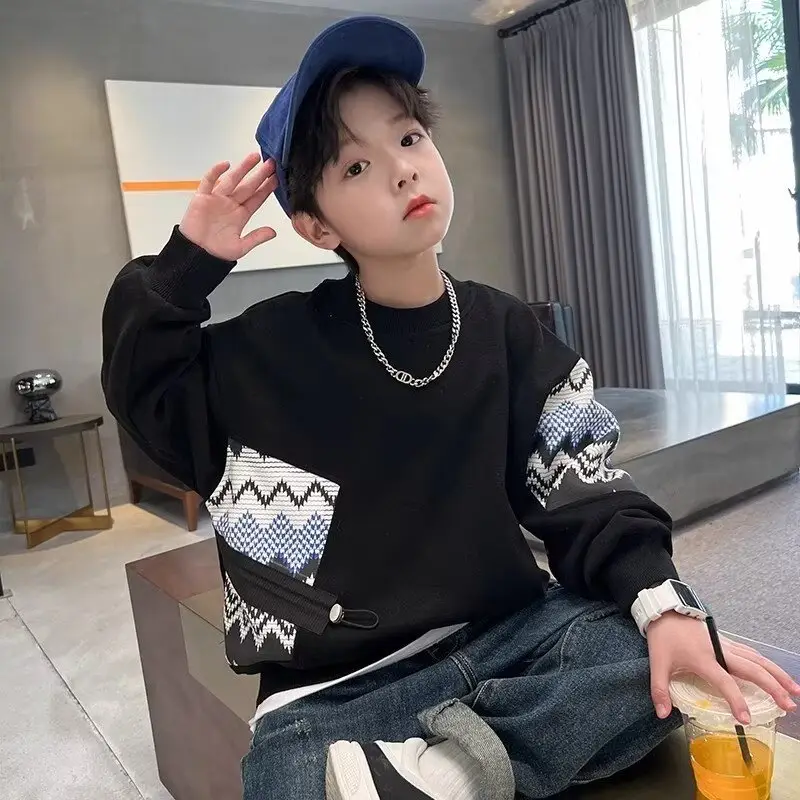 Autumn Boys Sweatshirt Black White Pattern 2025 - Image 2