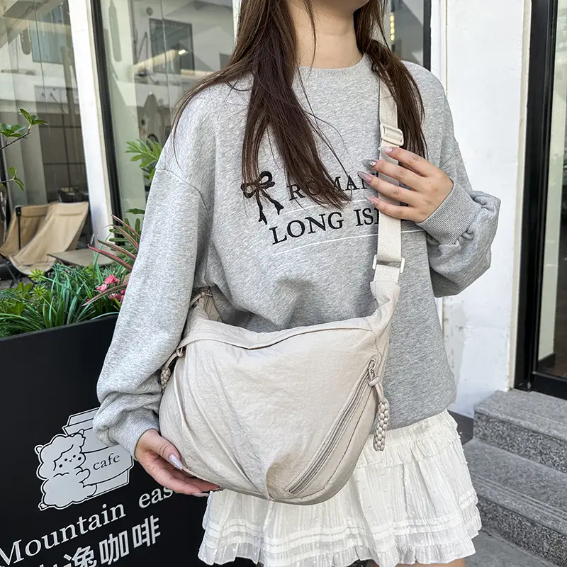 Casual Textured Shoulder Messenger Bag Beige 2024 - Image 11