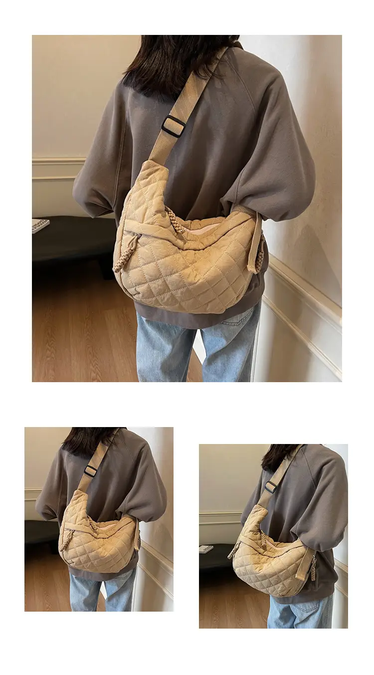 Large Capacity One-Shoulder Quilted Cotton Bag for Women — feature 14