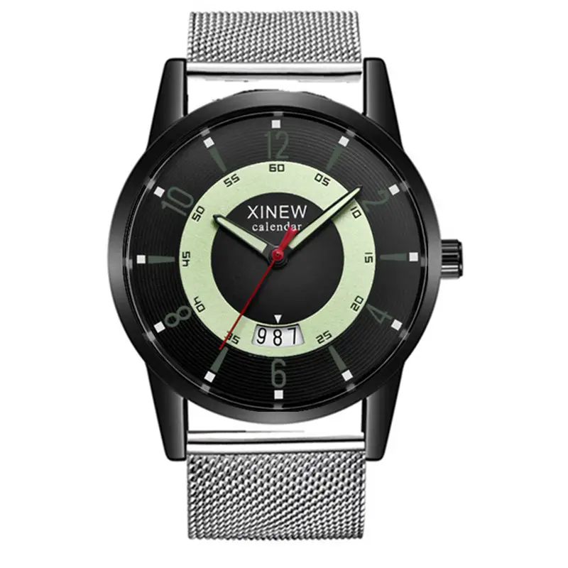 Men Xinew Stainless Steel Date Quartz Watch