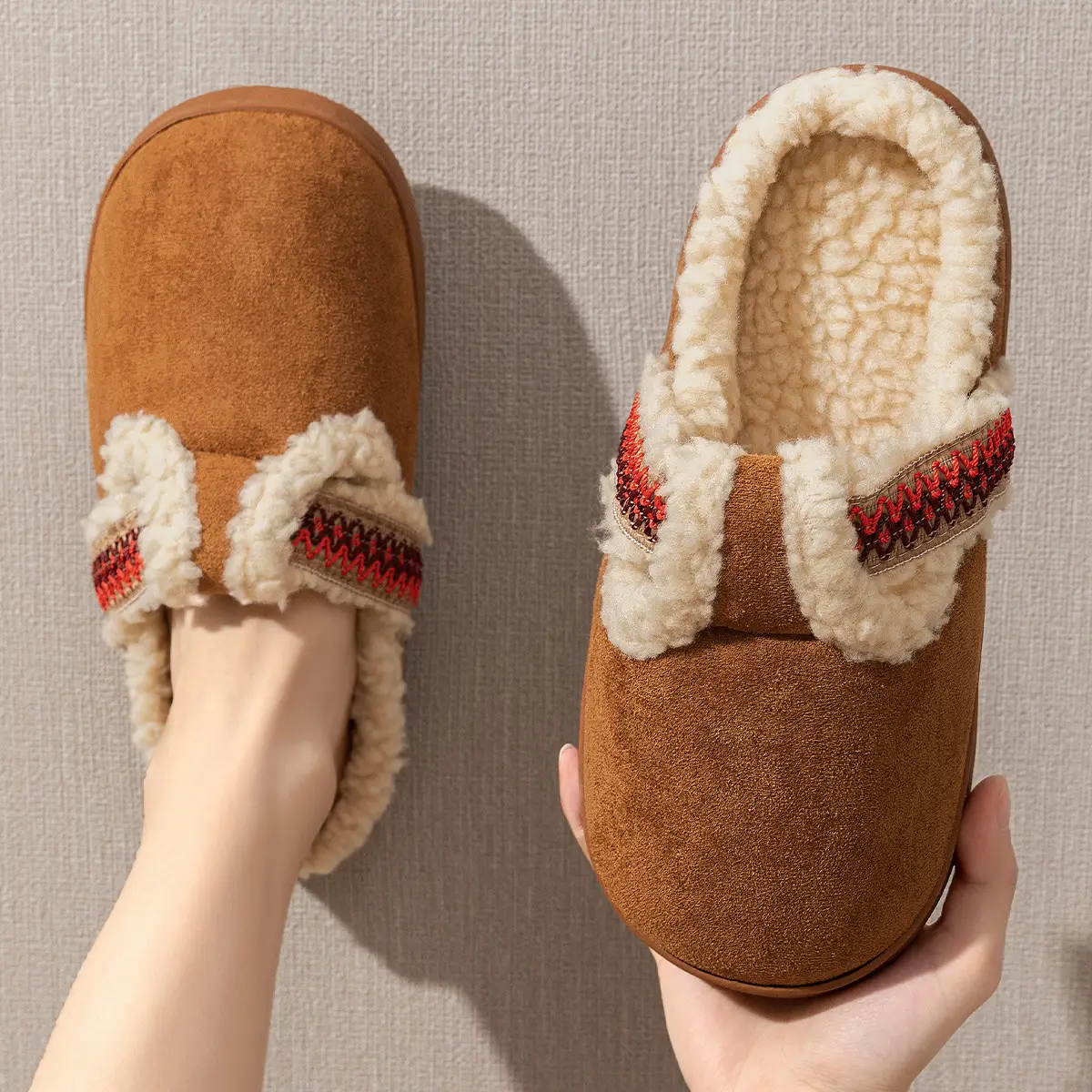 Women's Winter Woolen Slippers Brown 2024