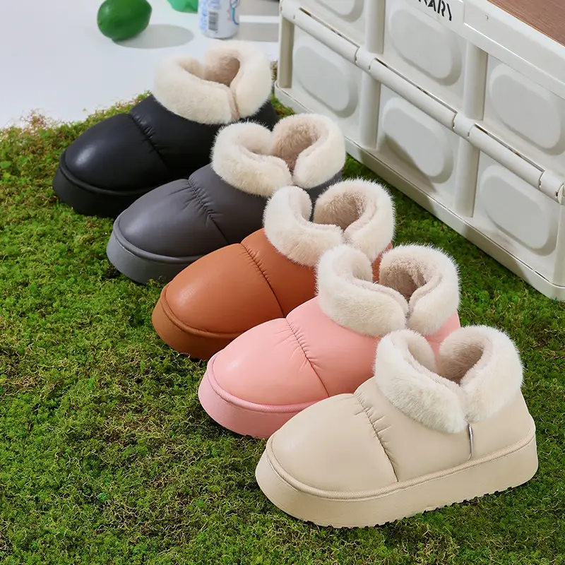 Women's Warm Winter Cotton Slippers Black Large Opening - Image 7
