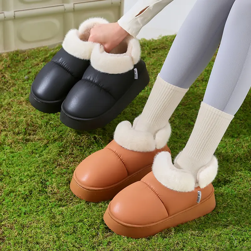 Women's Warm Winter Cotton Slippers Black Large Opening - Image 9
