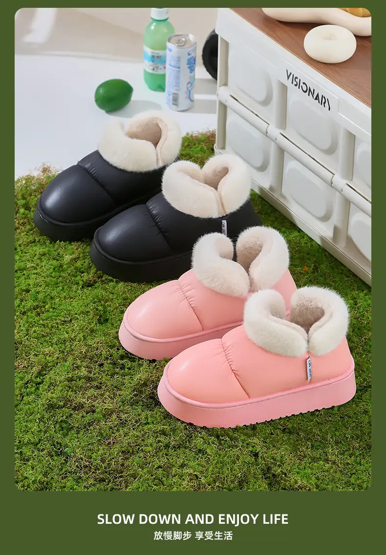 Women's Warm Winter Cotton Slippers Black Large Opening — feature 14