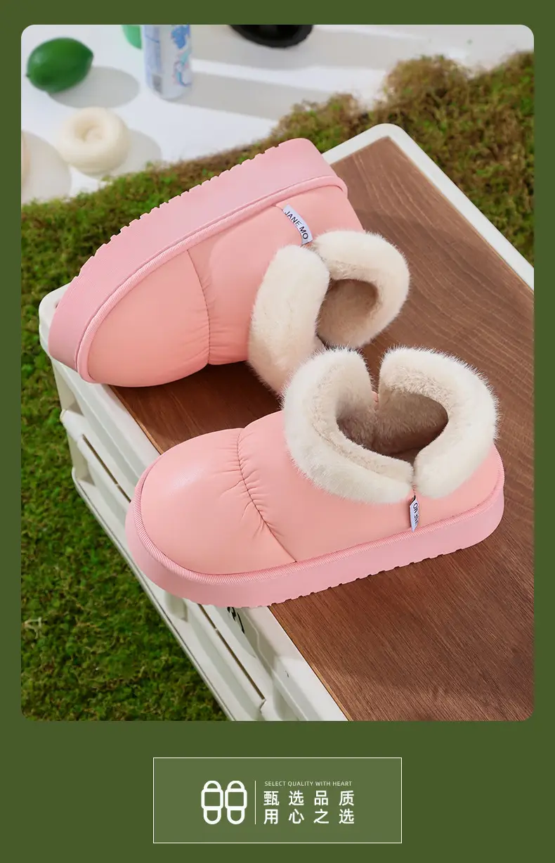 Women's Warm Winter Cotton Slippers Black Large Opening — feature 18