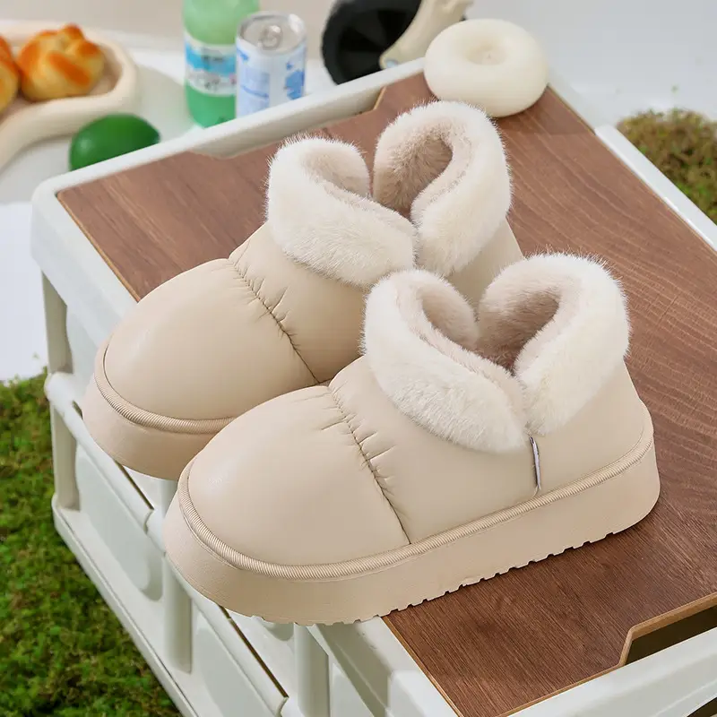 Women's Warm Winter Cotton Slippers Black Large Opening - Image 2